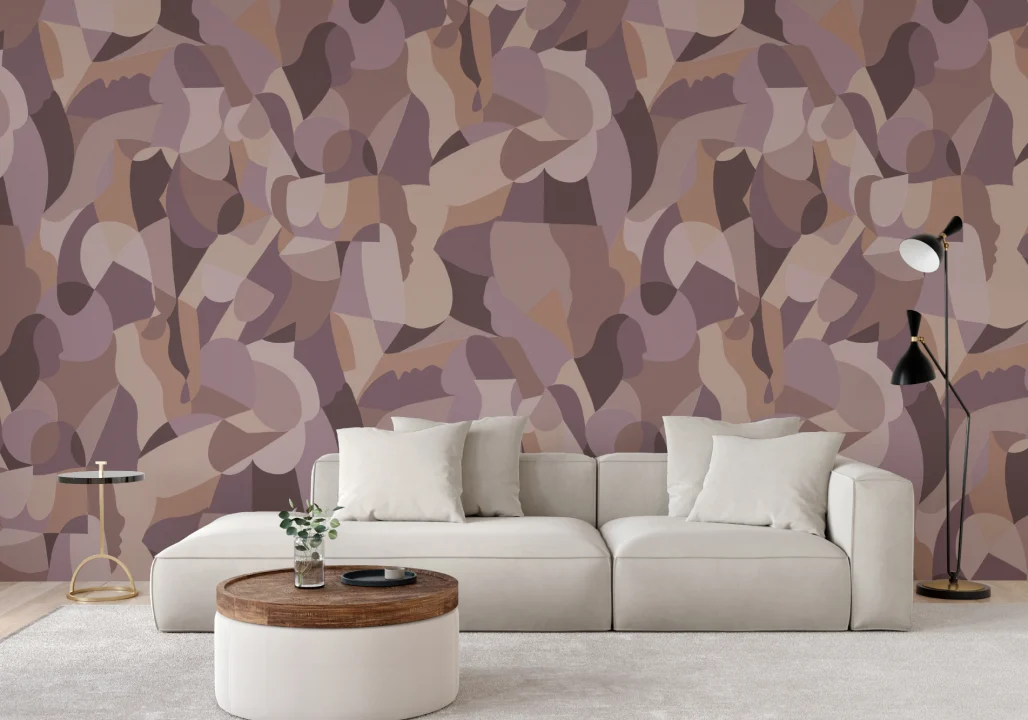 Cubist Human Form Abstract Mural in Purple Tones