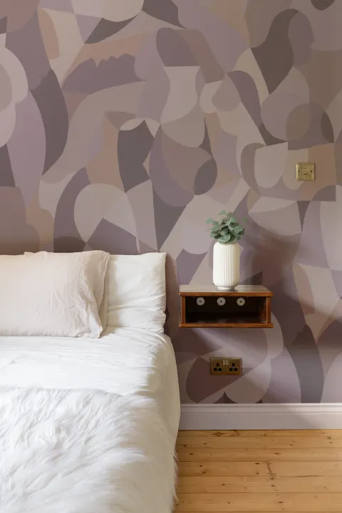 Cubist Human Form Abstract Mural in Purple Tones