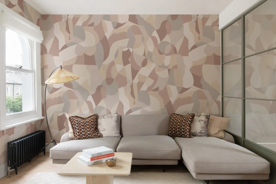Cubist Human Form Abstract Mural in Neutral Shades