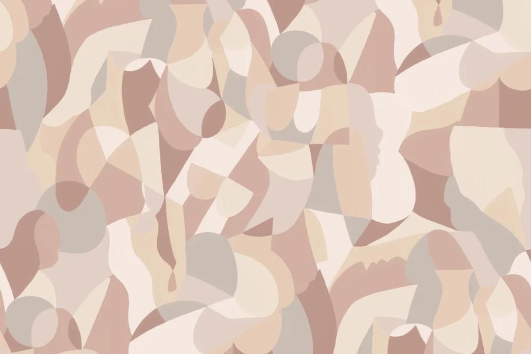 Mural abstracto cubista de forma humana en tonos beige