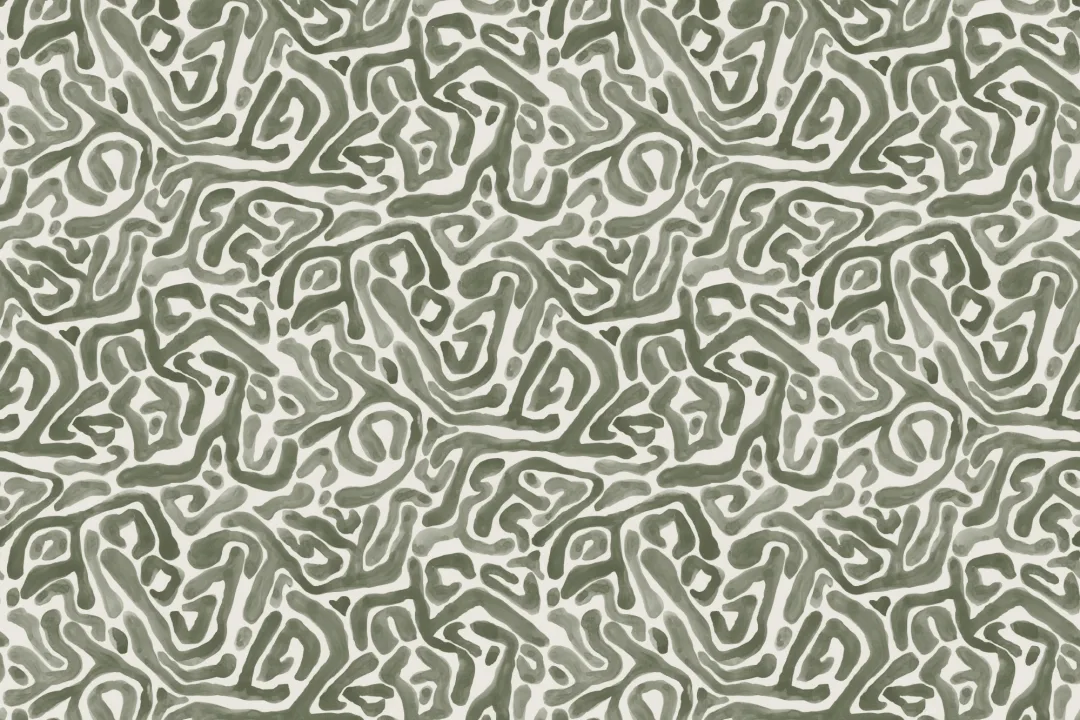 Hand-Painted Organic Maze Wallpaper in Moss Green