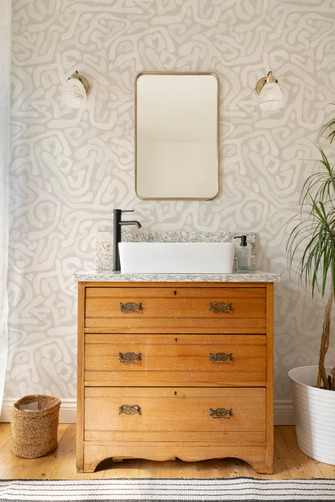 Hand-Painted Organic Maze Wallpaper in Beige