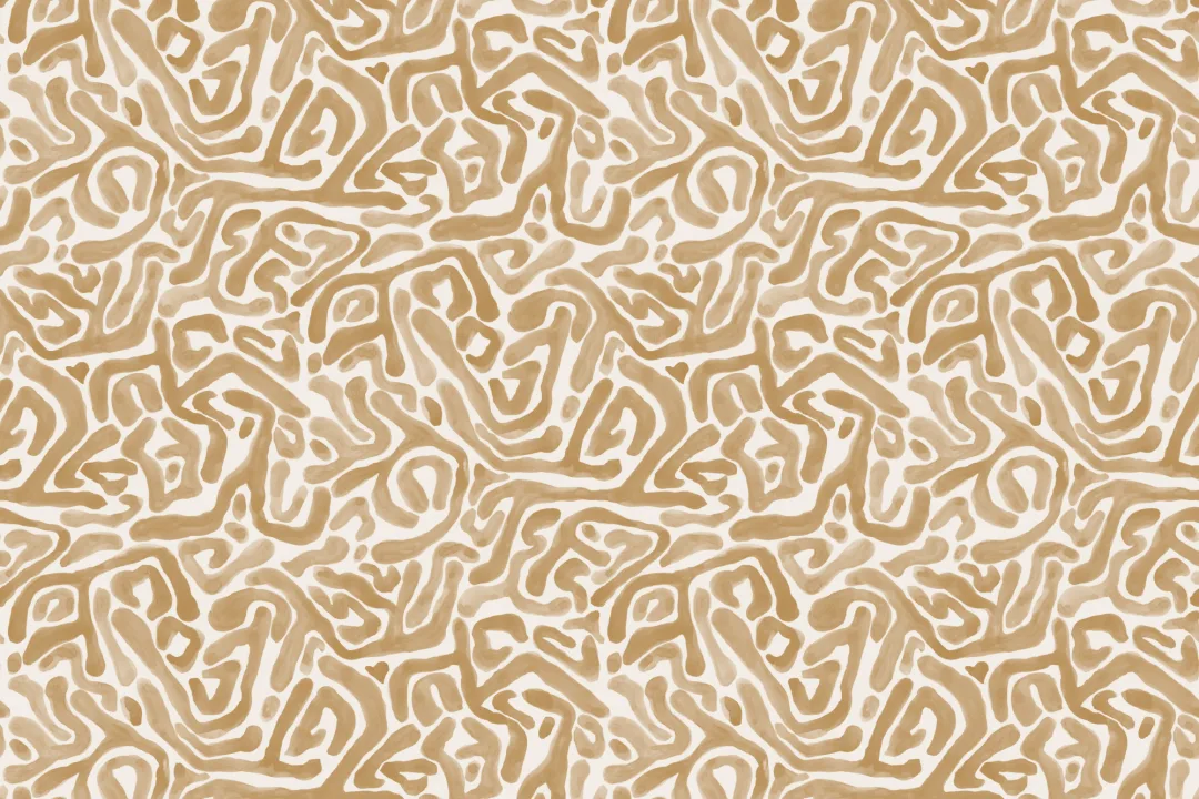 Hand-Painted Organic Maze Pattern Wallpaper in Mustard