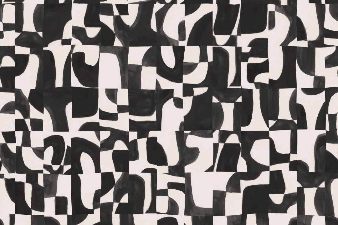 Modern Black Abstract Wall Mural with Hand-Cut Shapes and Textured Effect
