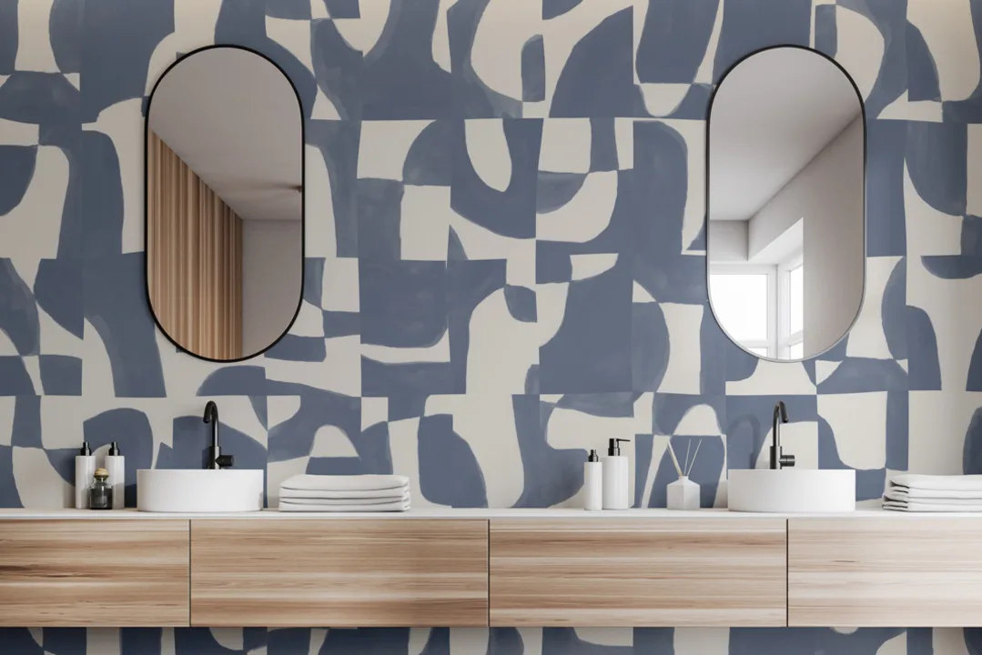 Abstract Geometric Pattern Wall Mural in Cool Blue