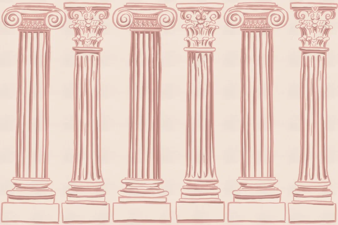 Roz prăfuit coloane grecești antice Wallpaper Mural