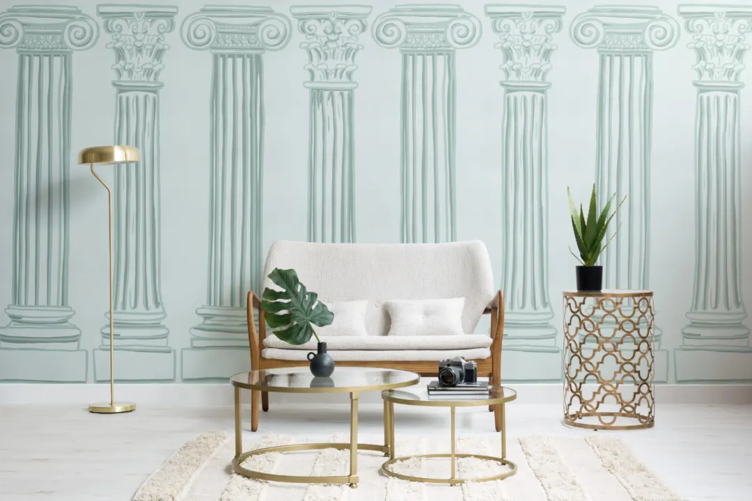 Mint Green Ancient Greek Columns Wallpaper Mural