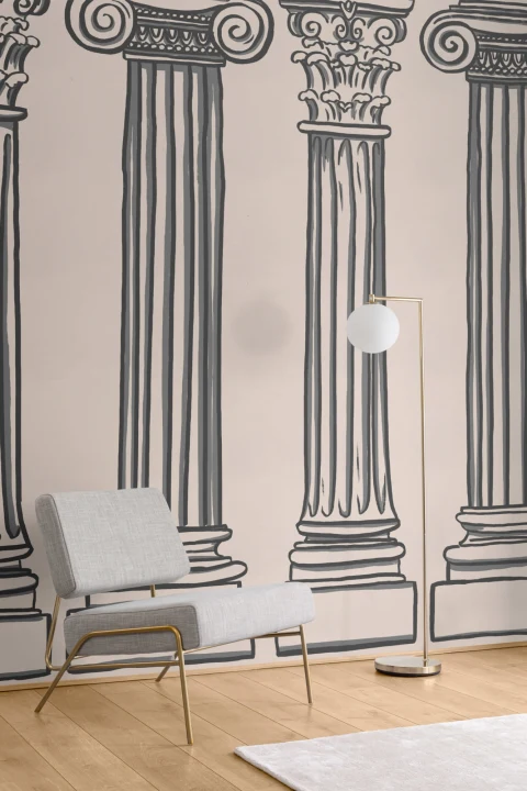 Black & Neutral Ancient Greek Columns Wallpaper Mural