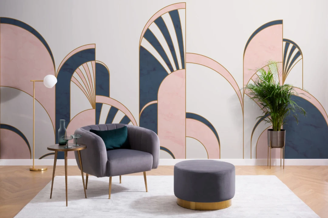 Blue & Pink Art Deco Print Arches Wallpaper Mural