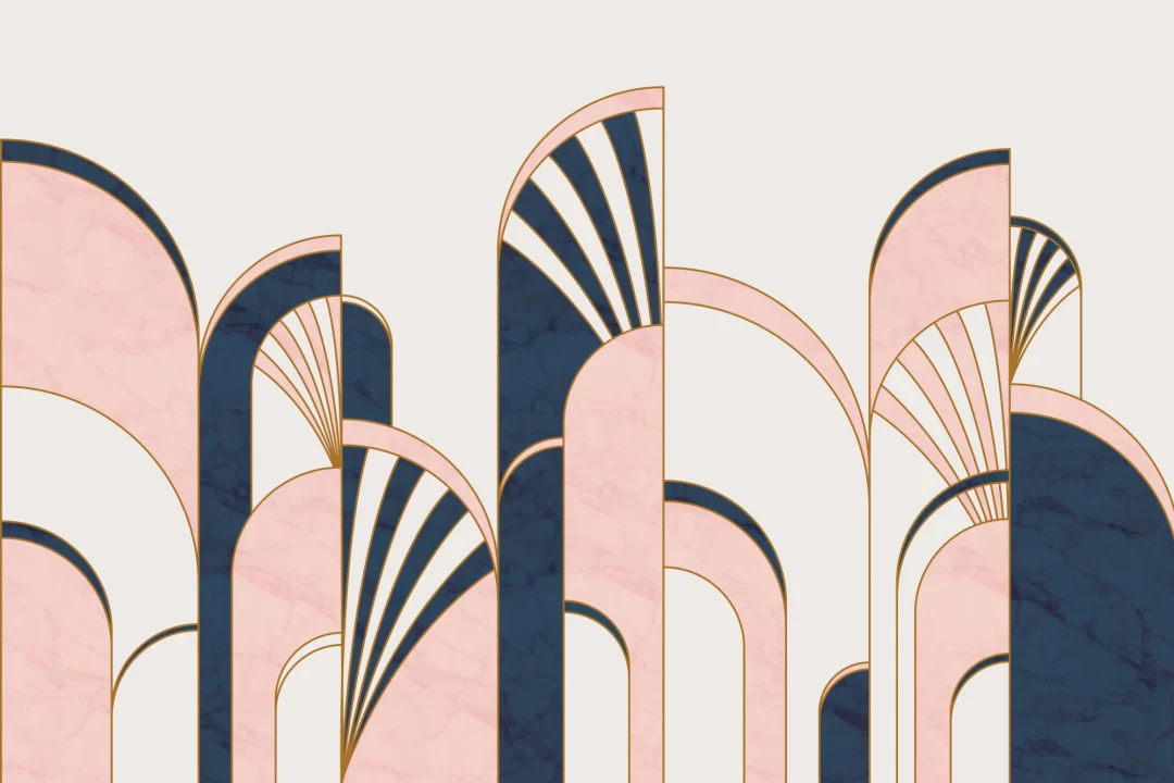 Blue & Pink Art Deco Print Arches Wallpaper Mural