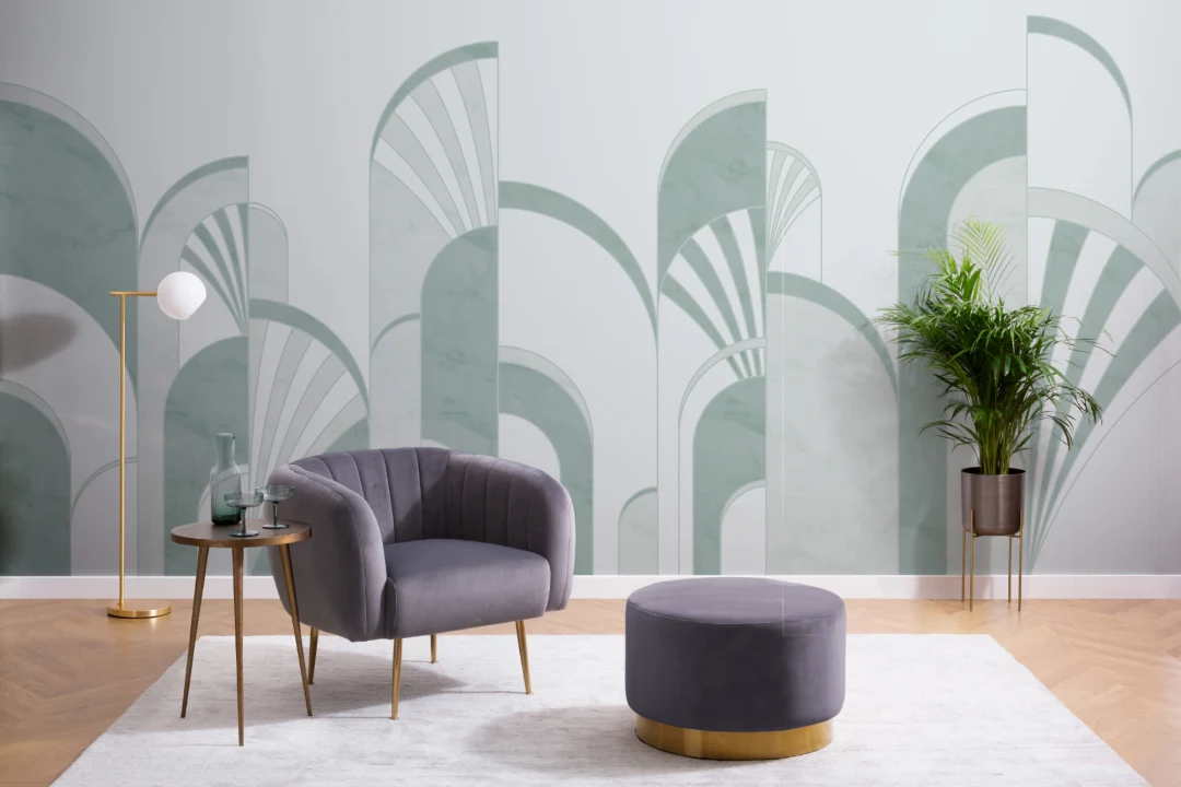 Green Art Deco Print Arches Wallpaper Mural