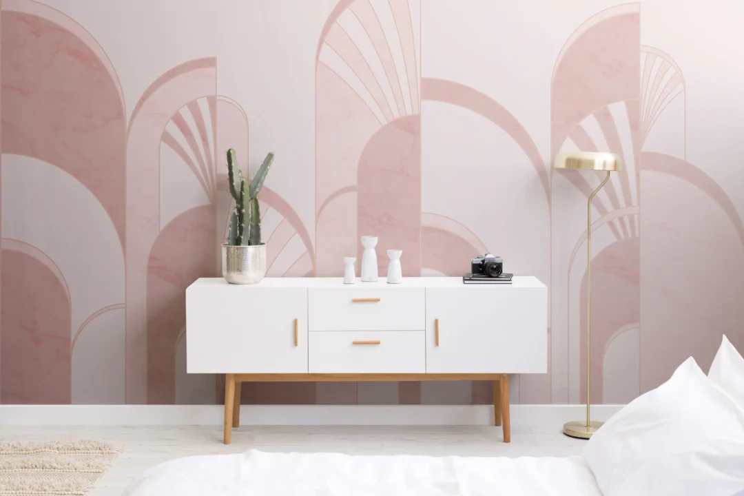 Pink Art Deco Print Arches Wallpaper Mural