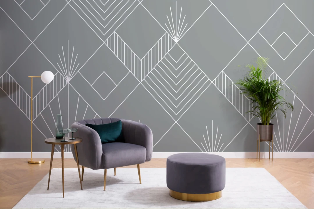 Gray Lines & Squares Art Deco Wallpaper Mural