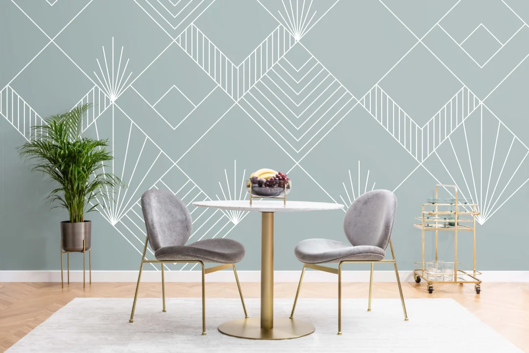 Blue Lines & Squares Art Deco Wallpaper Mural