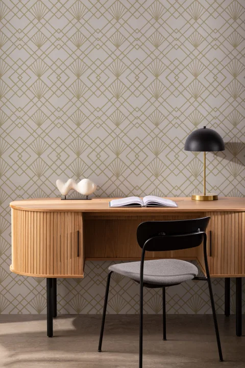Gold Art Deco Geometric Repeat Pattern Wallpaper