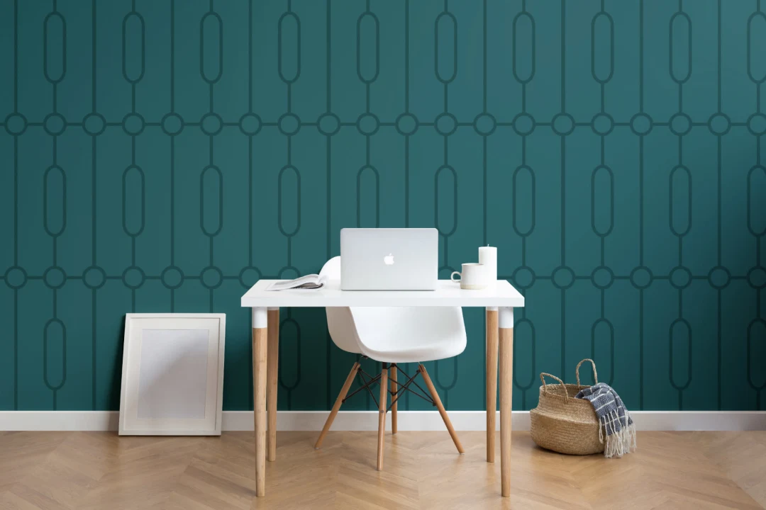 Teal Geometric Art Deco Print Wallpaper Mural