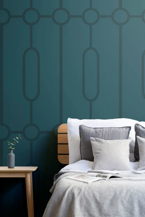 Teal geometrinen Art Deco tulosta kuvatapetti