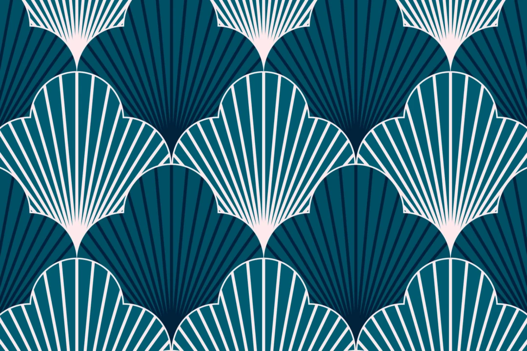 Blue Art Deco Scallop Repeat Pattern Wallpaper