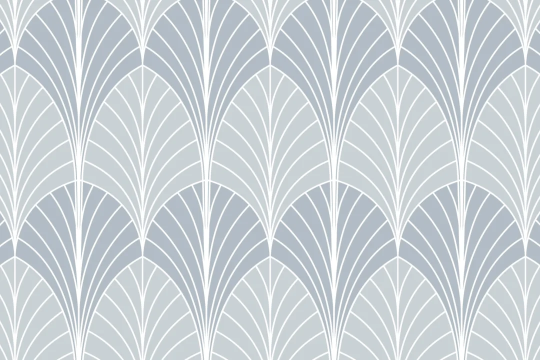 Gray Art Deco Palm Leaf Repeat Pattern Wallpaper