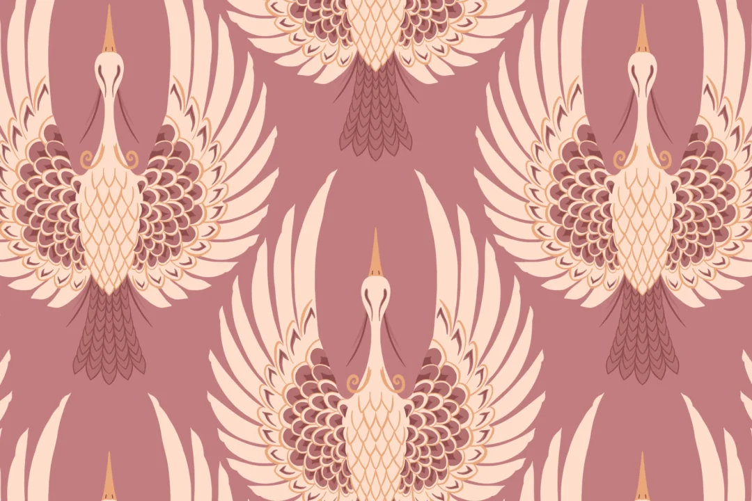 Pink Art Deco Crane Repeat Pattern Wallpaper