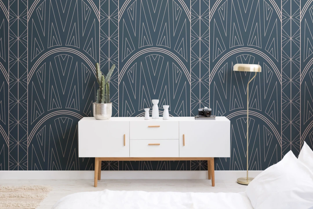 Blue Art Deco Chrysler Building Pattern Wallpaper Mural