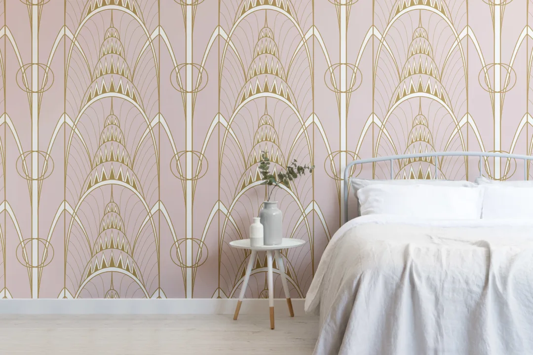 Pink Art Deco Chrysler Architectural Pattern Wallpaper Mural