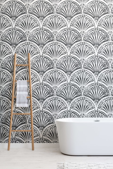 Mural Papel Pintado con Abanicos Art Decó en Blanco y Negro