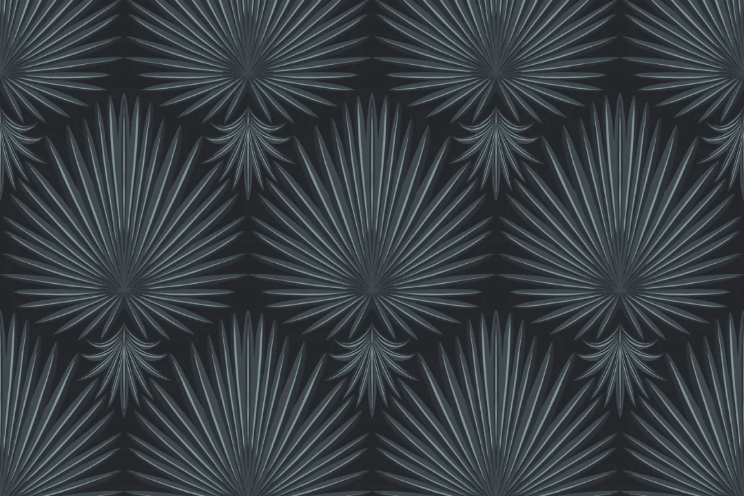 Black Art Deco Tropical Leaf Repeat Print Wallpaper Mural