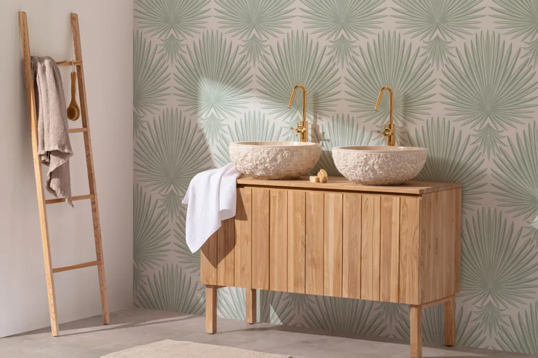 Green Art Deco Tropical Leaf Repeat Print Wallpaper Mural