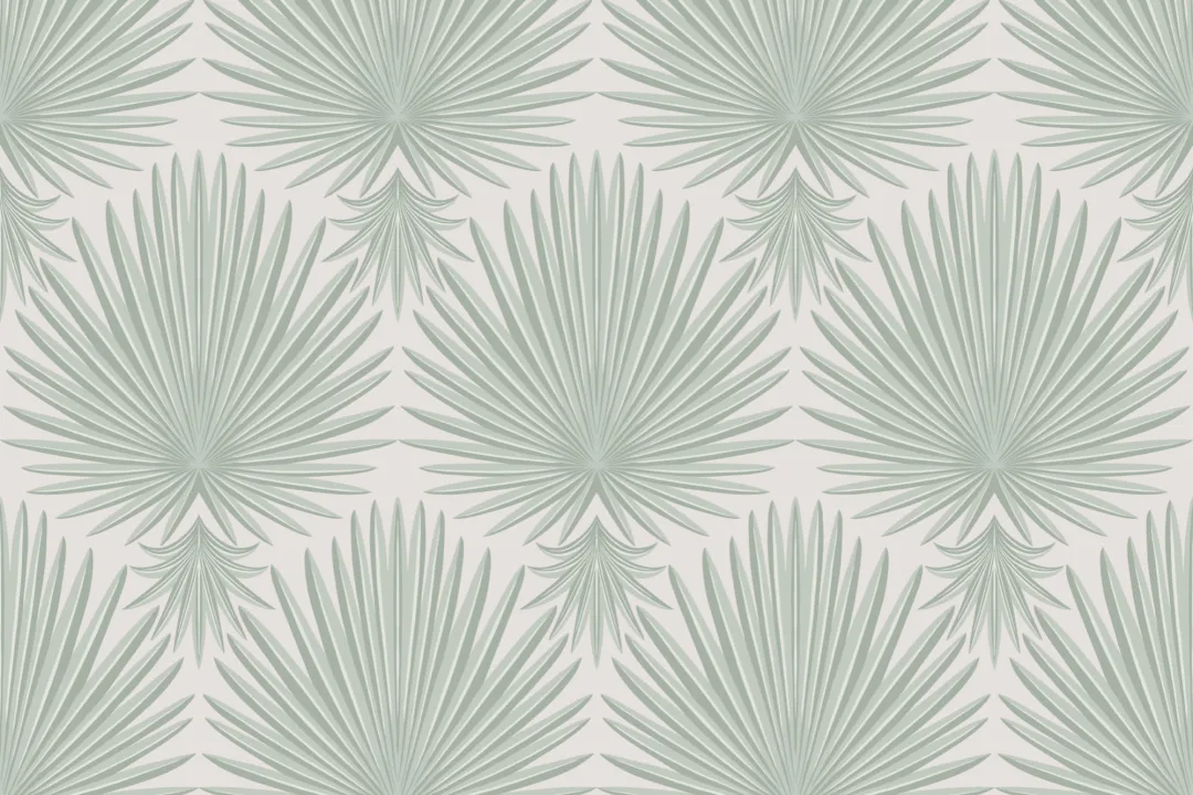 Green Art Deco Tropical Leaf Repeat Print Wallpaper Mural