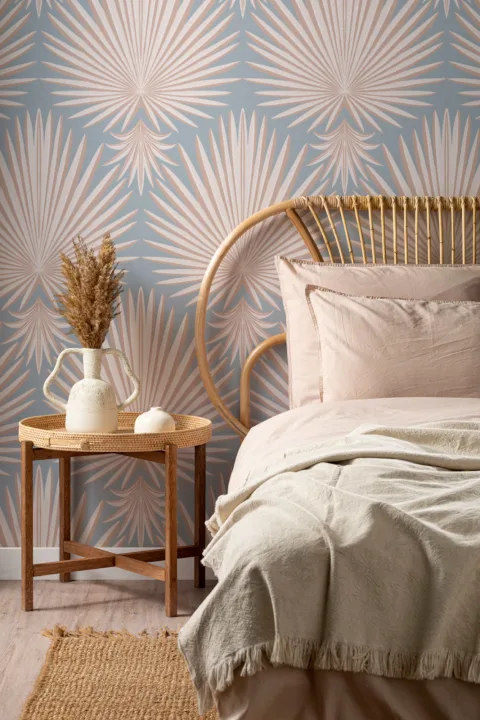 Pink Art Deco Tropical Leaf Repeat Print Wallpaper Mural