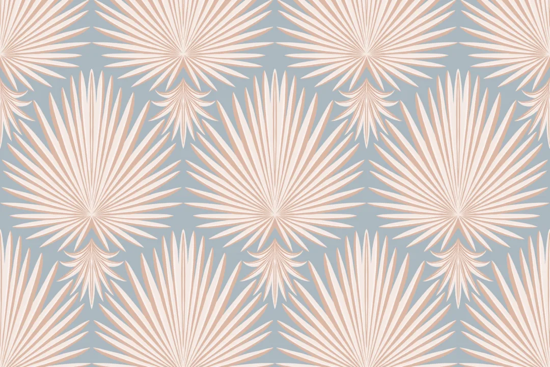 Pink Art Deco Tropical Leaf Repeat Print Wallpaper Mural