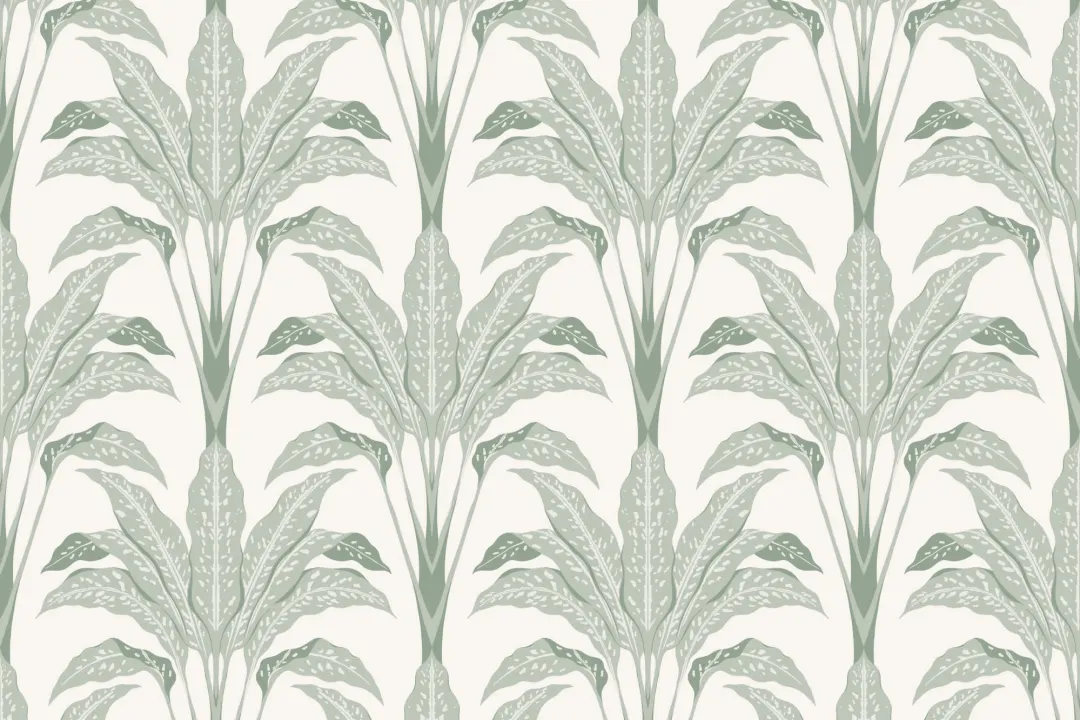 Cream Art Deco Large Tropical Leaves Wallpaper Mural