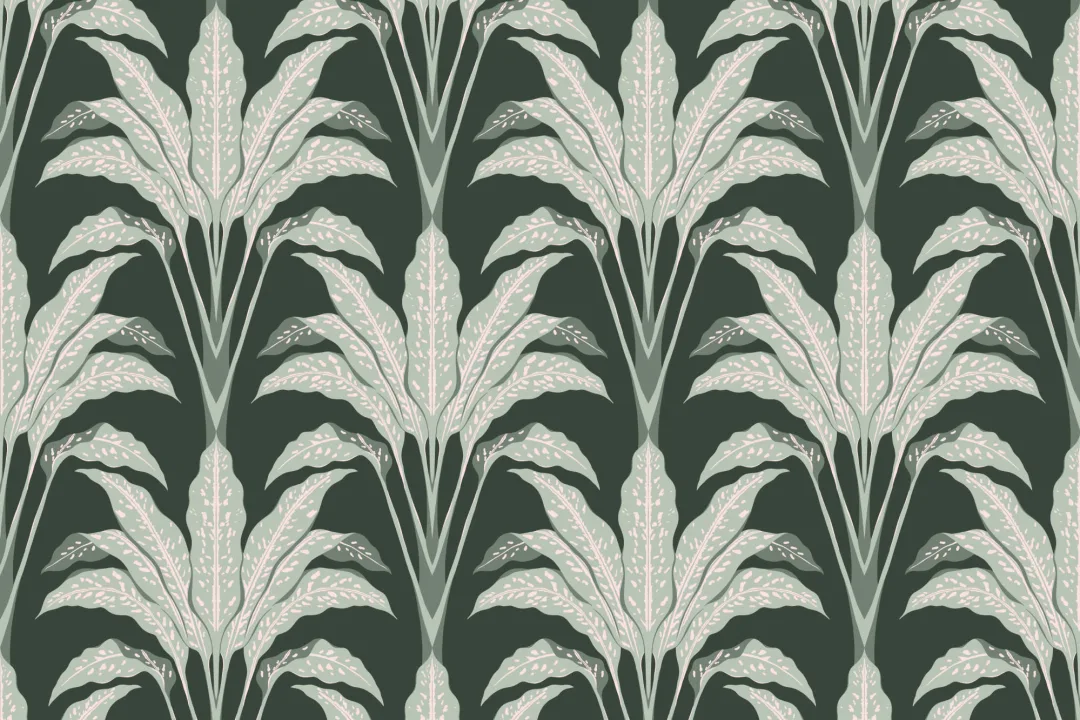 Panoramique art déco vert foncé avec plante tropicale