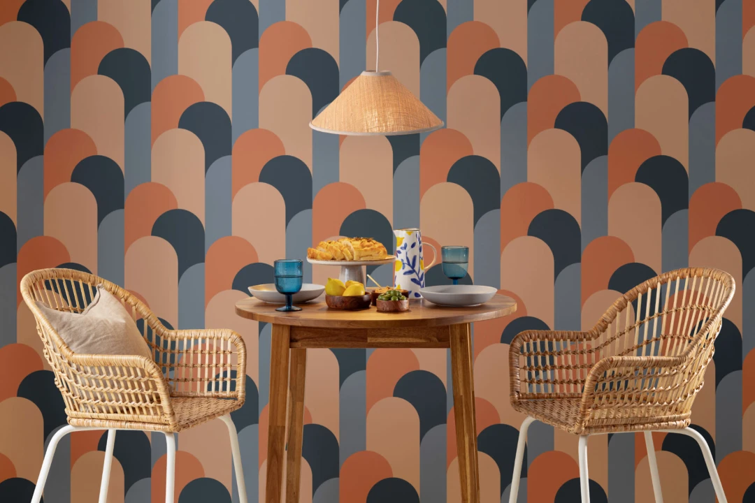 Blue Art Deco Arches Repeat Print Wallpaper Mural