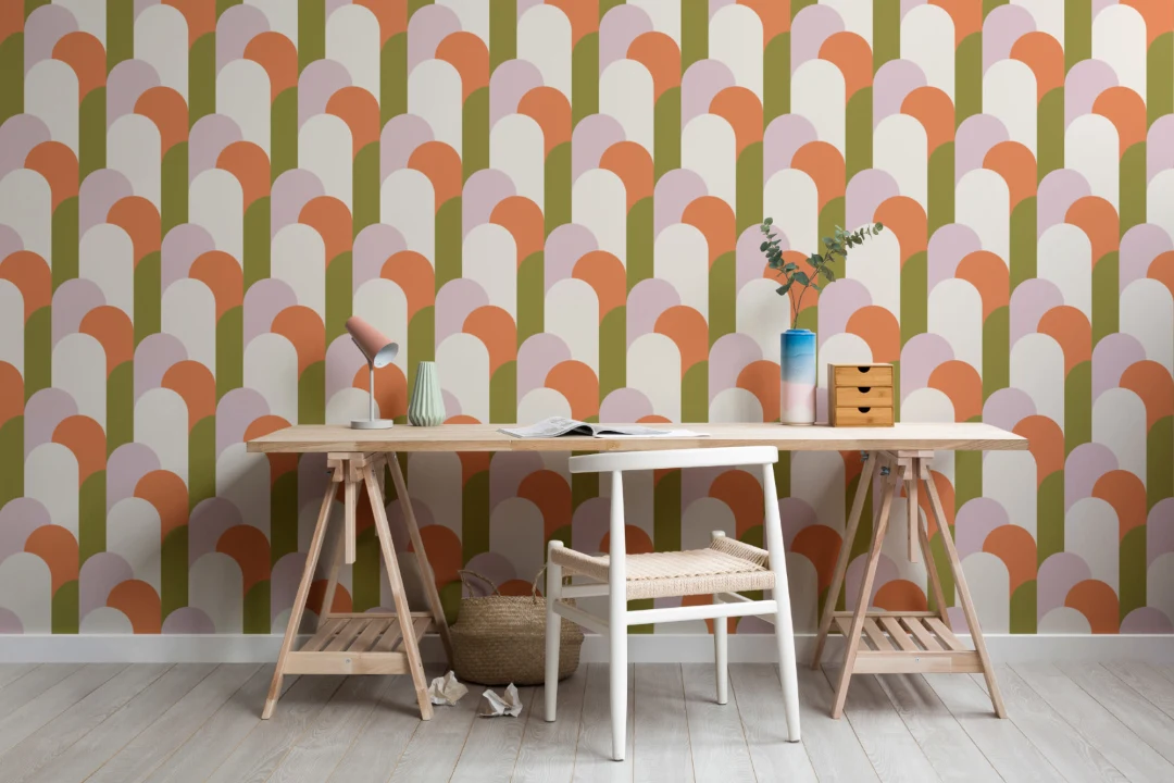 Green Art Deco Arches Repeat Print Wallpaper Mural
