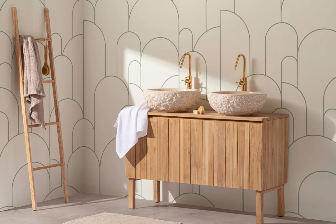 Cream Art Deco Arch Outlines Wallpaper Mural