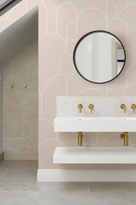 Papel Pintado Motivo de Arcos Art Deco en Rosa