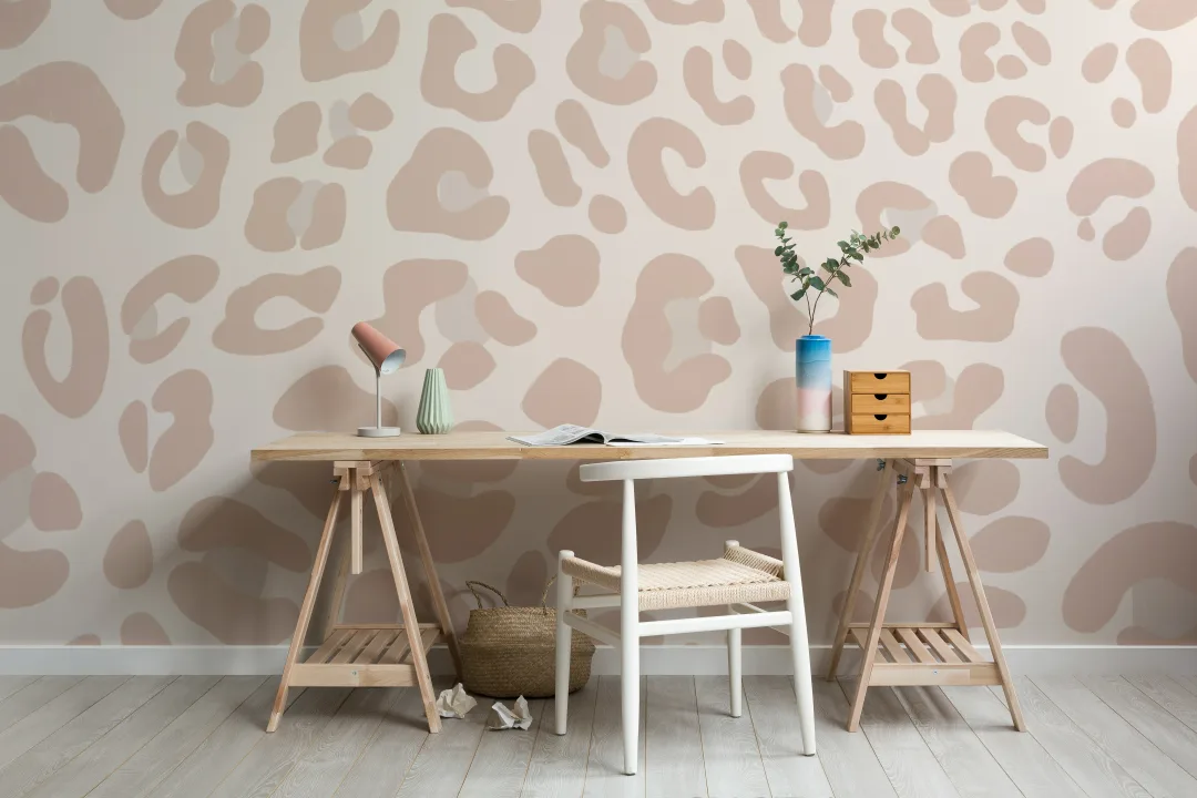 Mural Papel Pintado Estampado Leopardo Rosa