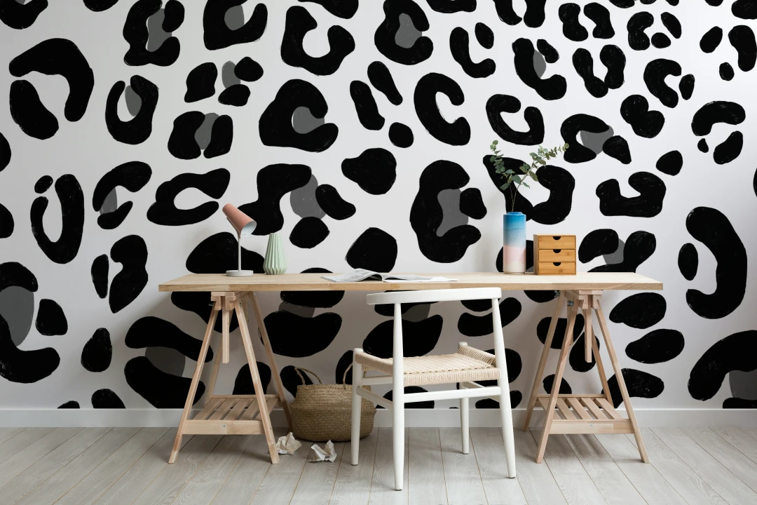 Mural Papel Pintado Animal Print Estampado Leopardo Blanco y Negro