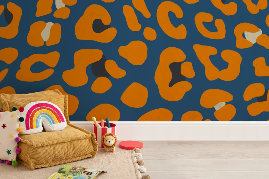 Orange & Blue Leopard Animal Print Wallpaper Mural