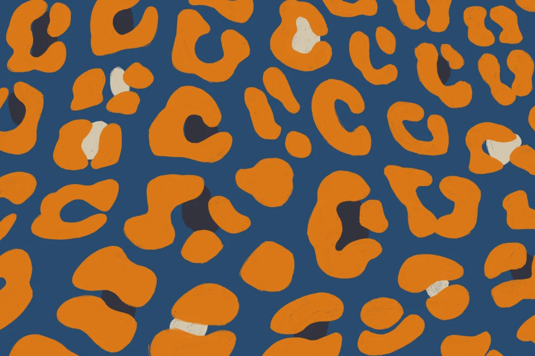 Mural Papel Pintado con Estampado de Leopardo Azul y Naranja