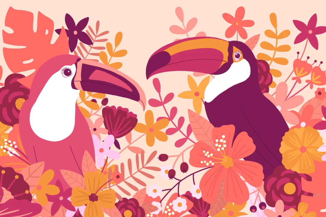 Pink Illustrated Toucan Bird Wallpaper Mural