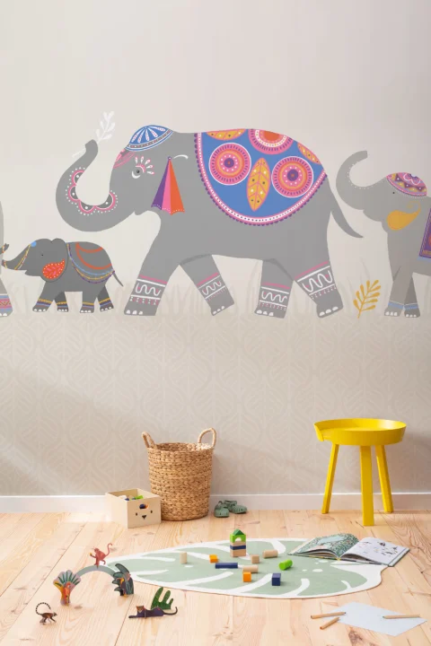 Cute Colorful Indian Elephant Kids Wallpaper Mural