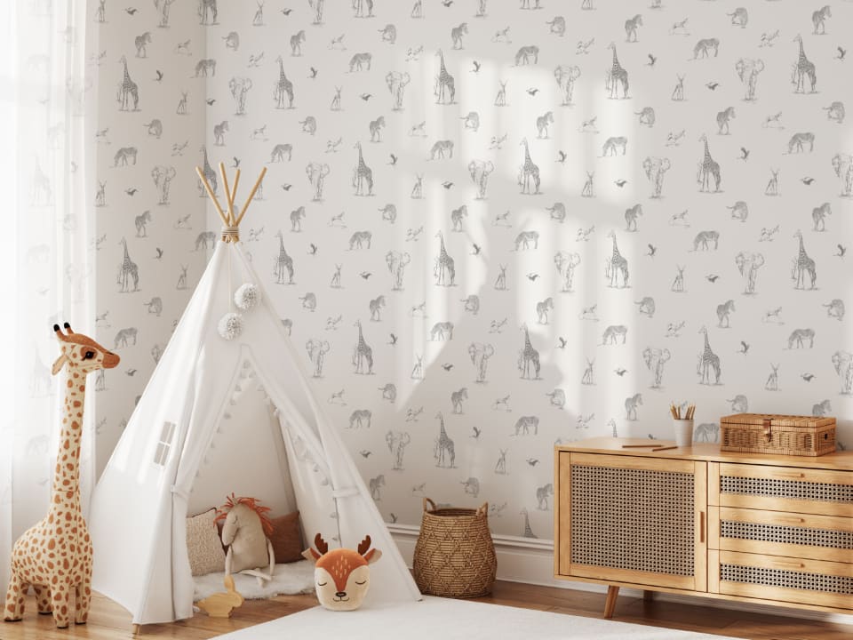 Illustrated Safari Animals Wallpaper