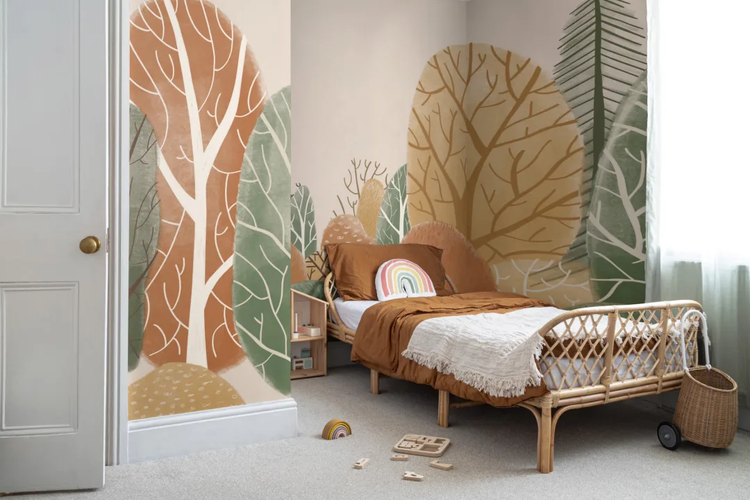 Kids Painted Autumnal Forest Landscape Wallpaper Mural