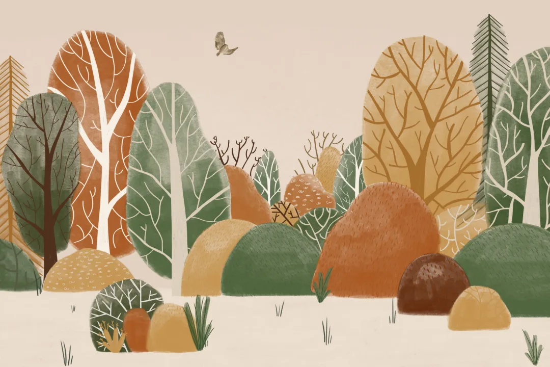 Kids Painted Autumnal Forest Landscape Wallpaper Mural