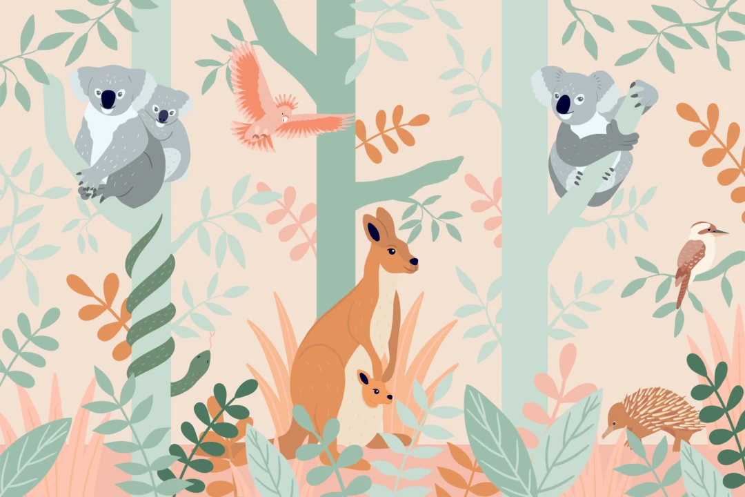 Koala și Kangaroo Australian Jungle Kids Wallpaper Mural