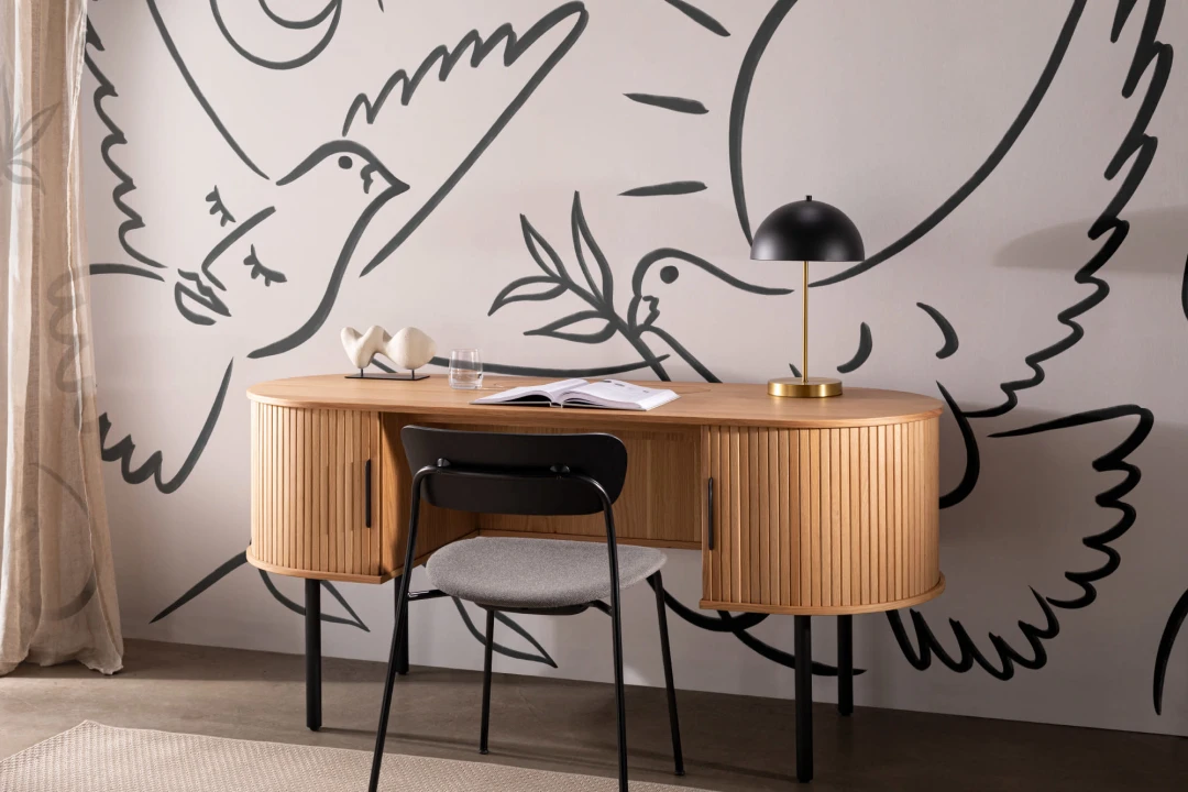 Black & Beige Abstract Dove Mural