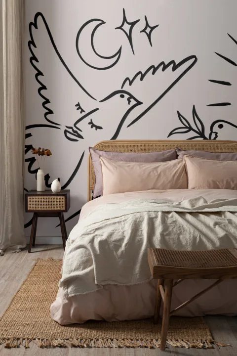Negru și bej Abstract Dove Mural